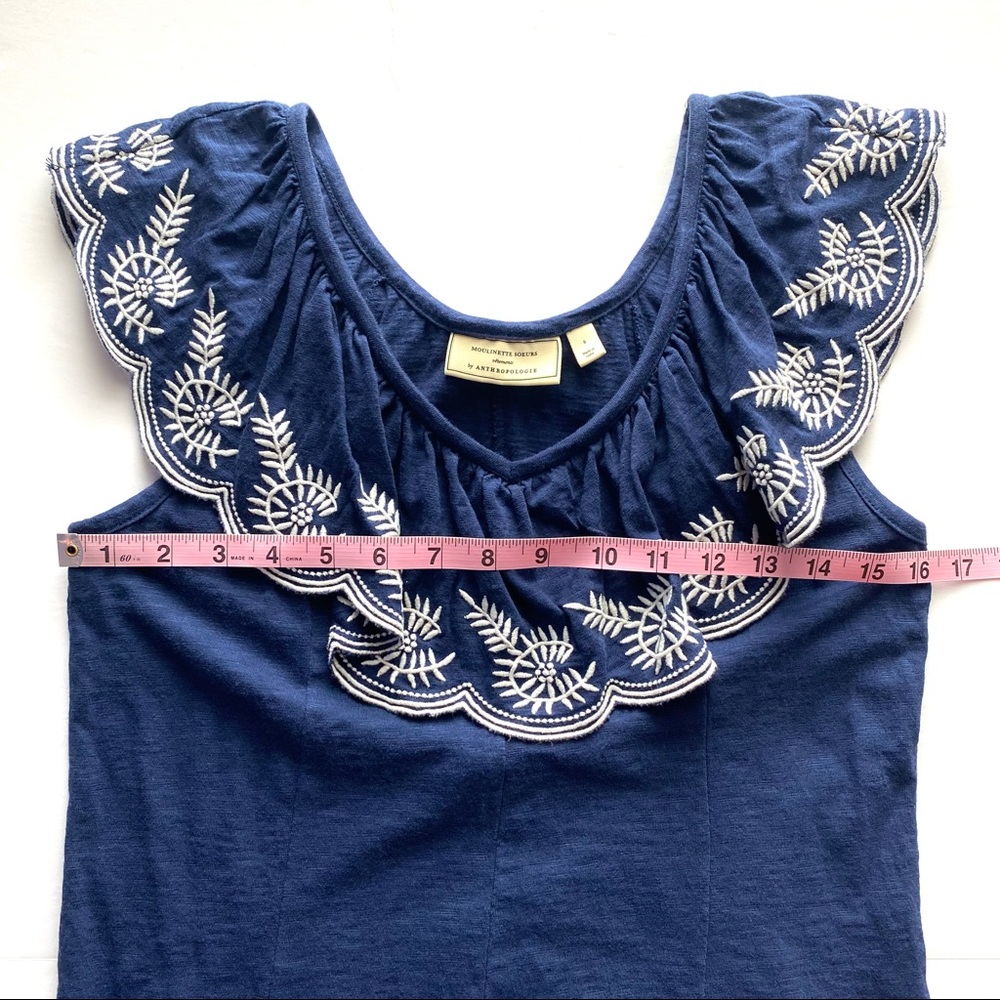 SOLD 💕Anthropologie Embroidered Julieta Ruffle Neck Top - Picture 9 of 10